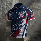 Polo Homme Manches Courtes Sport Emblème Aigle Patriotique Américain