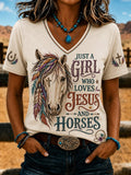Damen Vintage Western Faith-Print Top