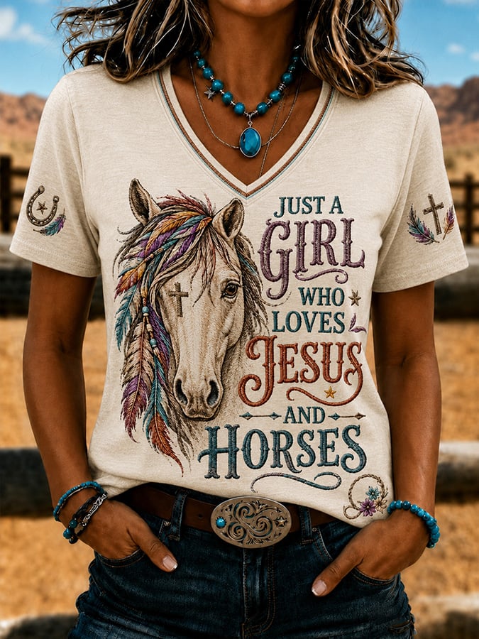 Damen Vintage Western Faith-Print Top