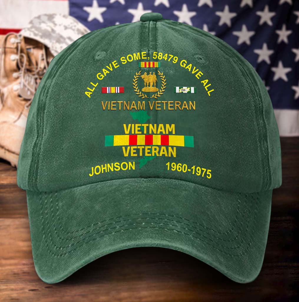 Casquette personnalisée en coton délavé vieilli imprimée vétéran du Vietnam