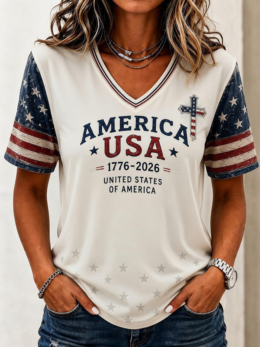 T-shirt décontracté imprimé à manches courtes pour la Journée de l'indépendance des femmes