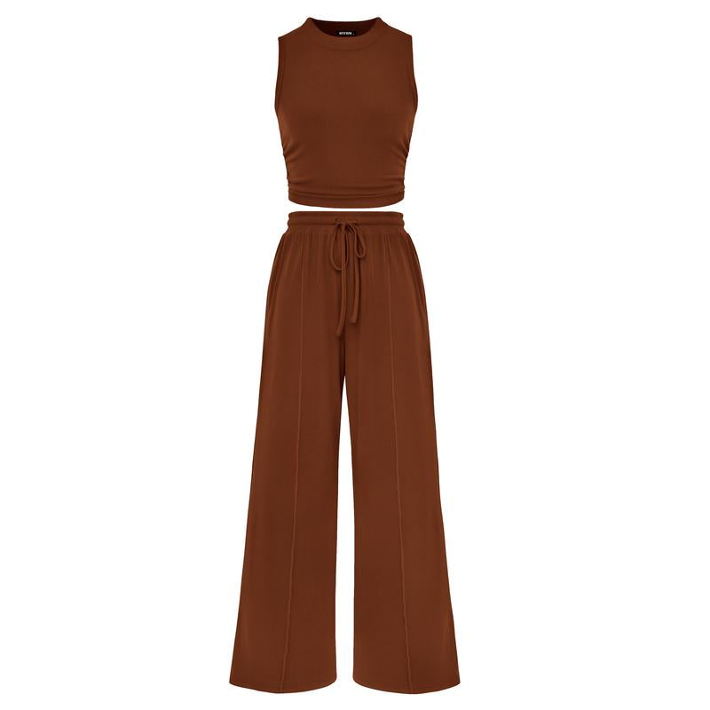 Ensemble crop top côtelé et pantalon large