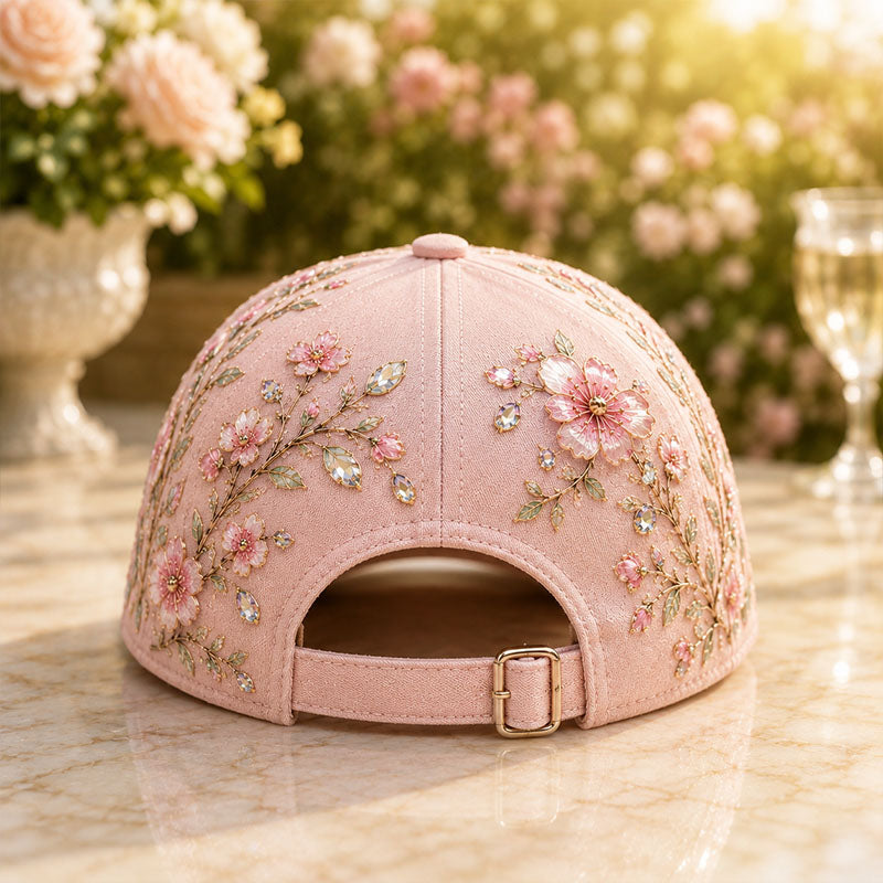Pink hummingbird floral breast cancer baseball cap