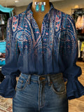 Western-Hemd mit Retro-Muster für Damen