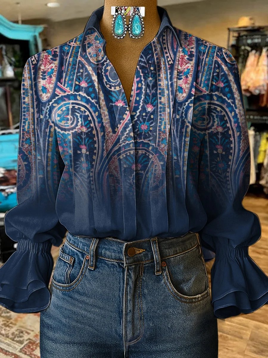 Western-Hemd mit Retro-Muster für Damen
