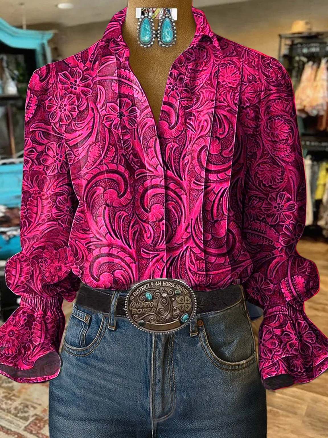 Chemise fleurie western vintage pour femme