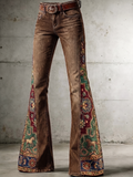Damen-Retro-Western-Stil-Kunst-Print-Schlaghose