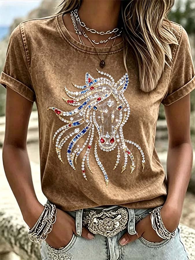 Damen Lässiges Retro-Print-Oberteil