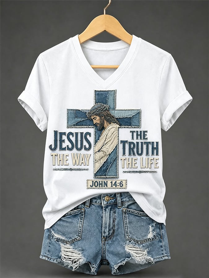 Women's Retro Jesus The Way The Truth The Life Faith  Print T-shirt