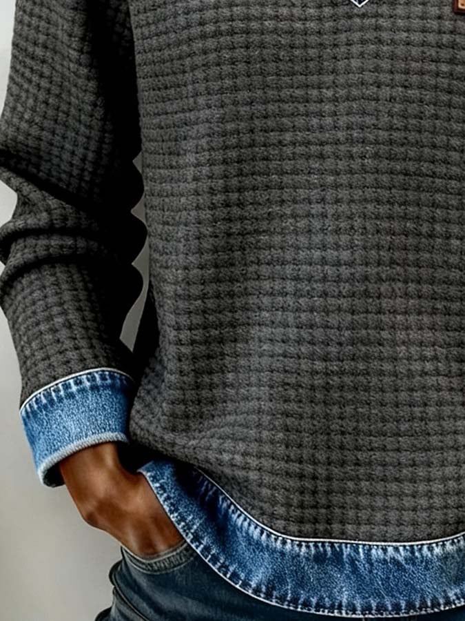 Damen Lässiges Color-Block Pullover Sweatshirt