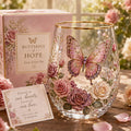 Pink Butterfly Rose Glass Gift Set