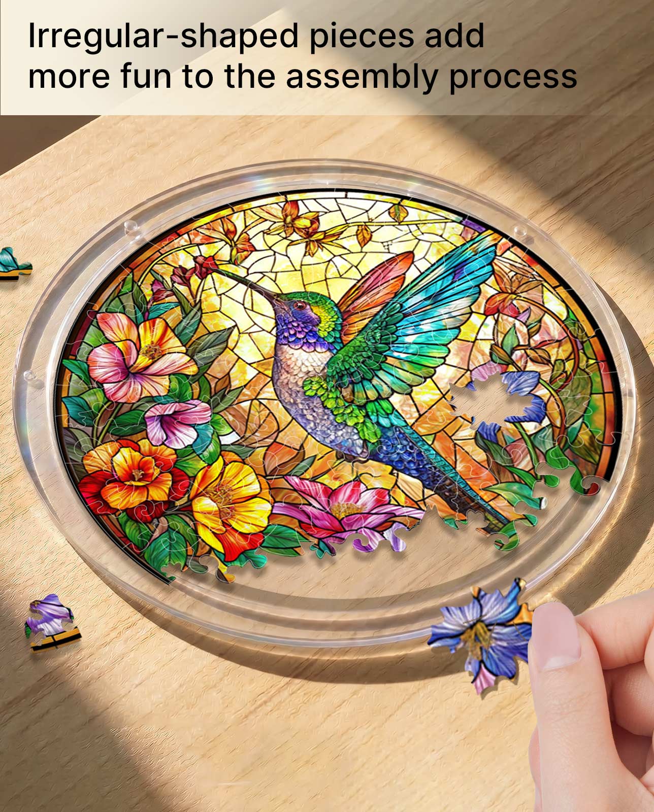 Acrylic Jigsaw Puzzle Suncatcher - Hummingbird Bloom