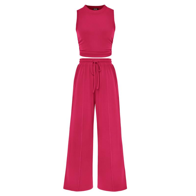 Ensemble crop top côtelé et pantalon large