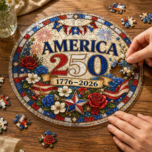 Ornement suspendu en acrylique America 250th Anniversary – Puzzle de style vitrail patriotique 1776-2026