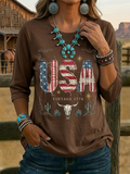 Damen Vintage USA Druck Freizeit Halbarm Oberteil  