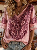 Women's Turquoise Paisley Embroidered Boho Western V-Neck Blouse