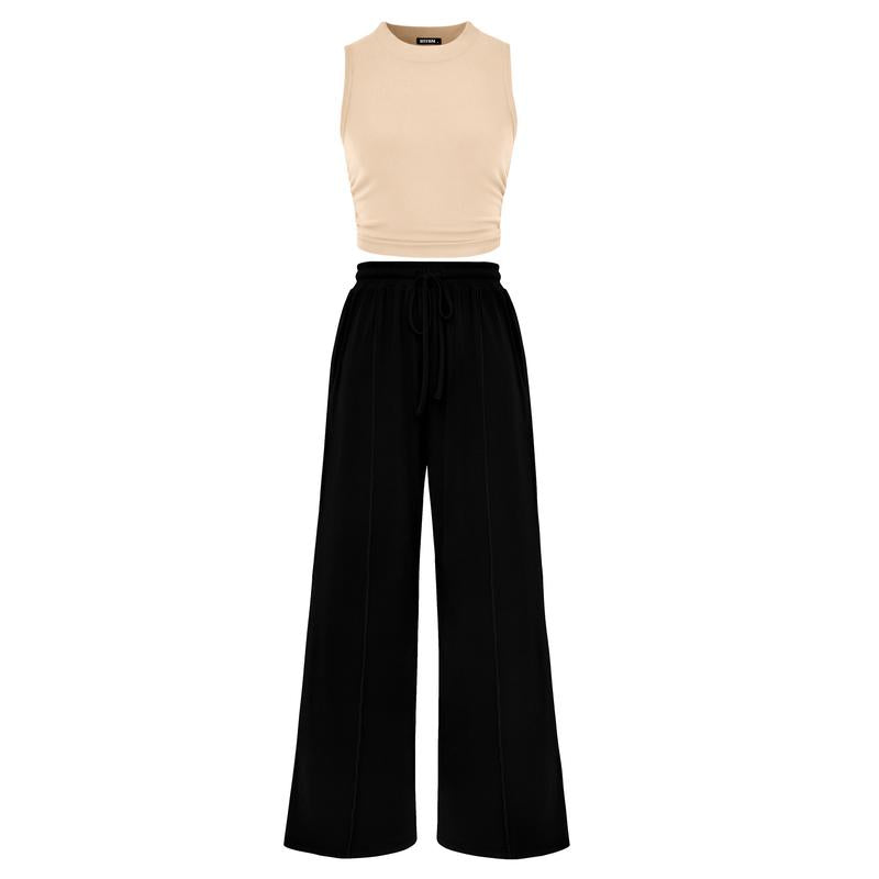Ensemble crop top côtelé et pantalon large