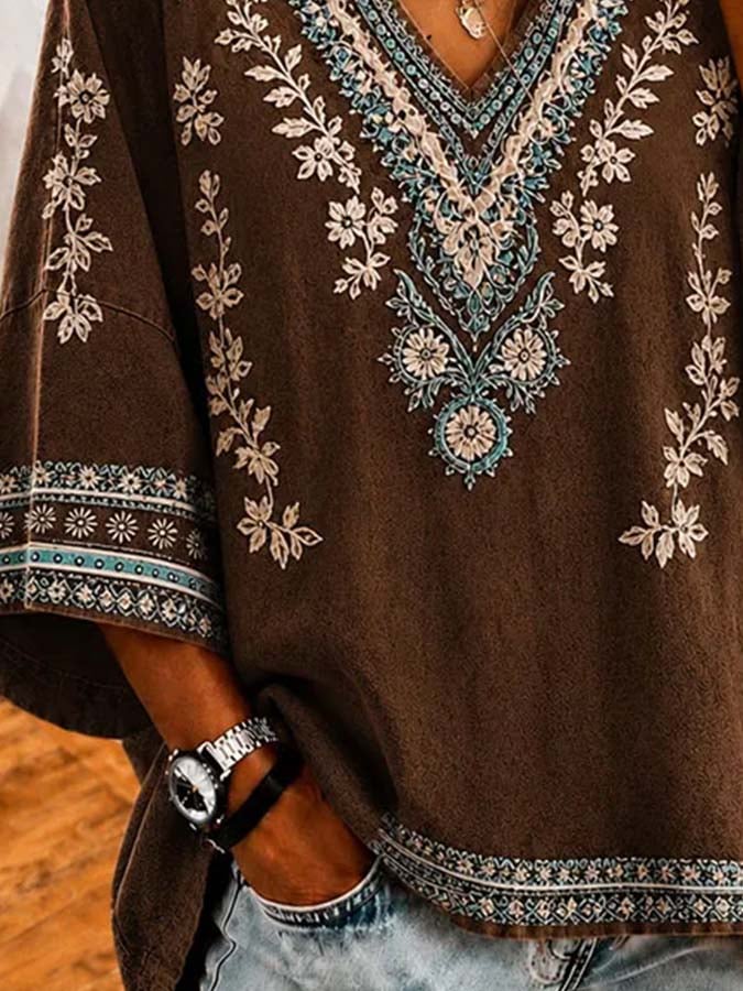 Damen lässiges Retro-Print-Oberteil
