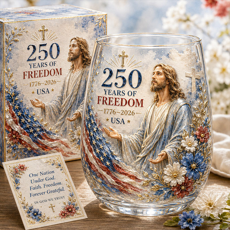 America 250 Faith Theme Commemorative Glass Cup Gift Set