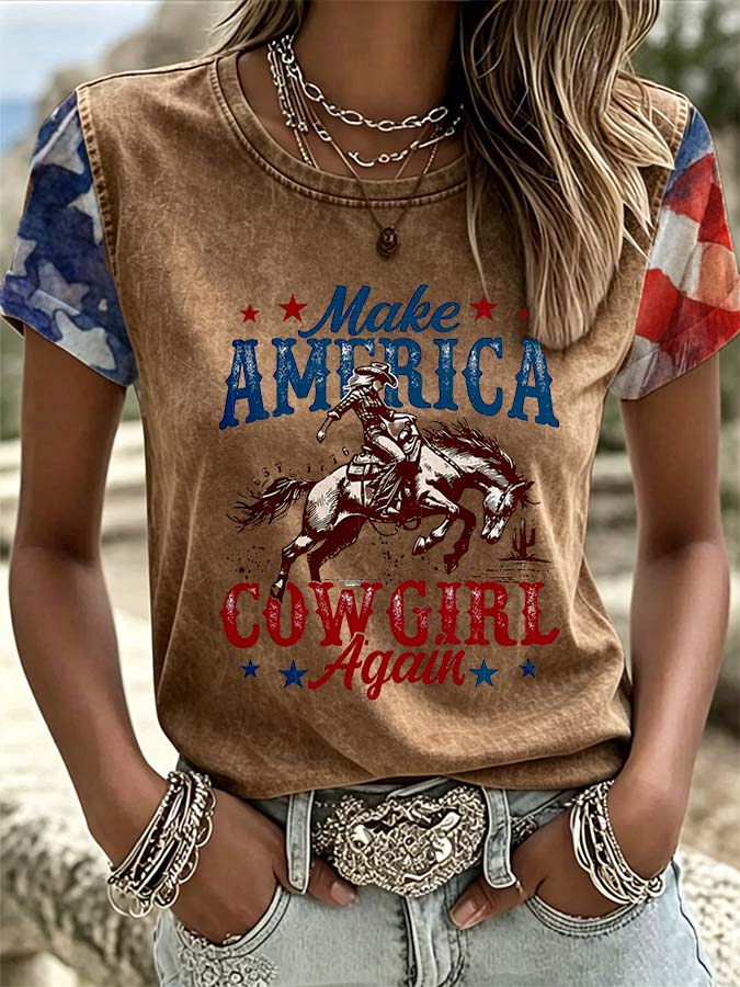 Damen Western American Flag Freizeit-T-Shirt