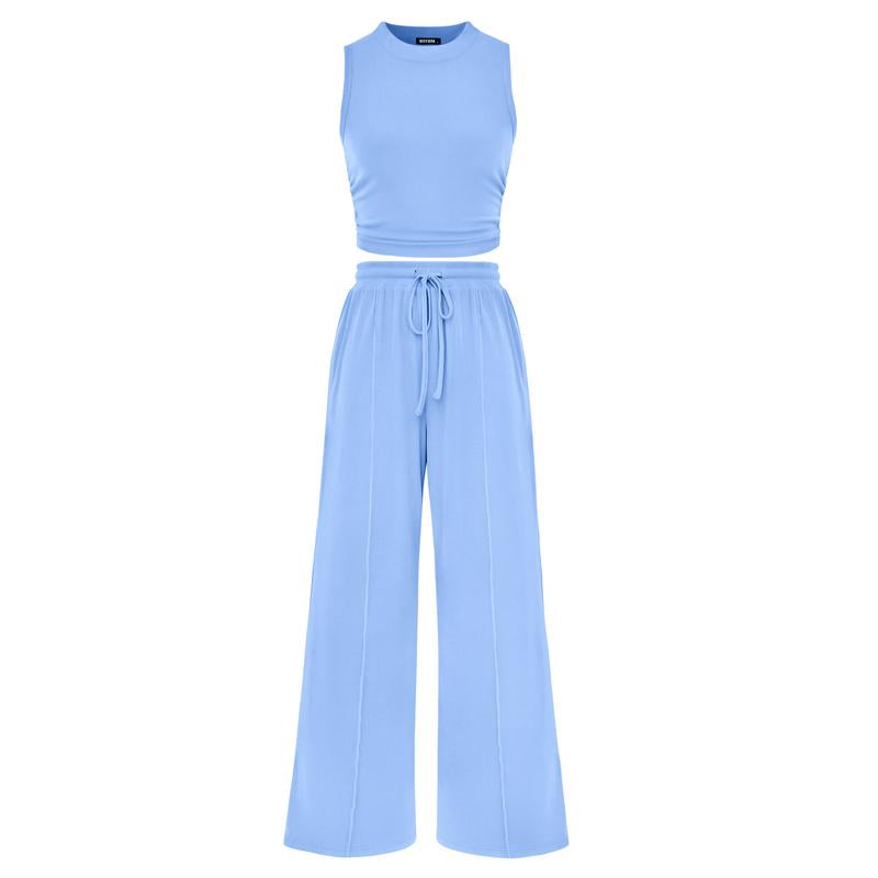 Ensemble crop top côtelé et pantalon large