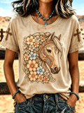 Damen Lässiges bedrucktes Kurzarm-T-Shirt