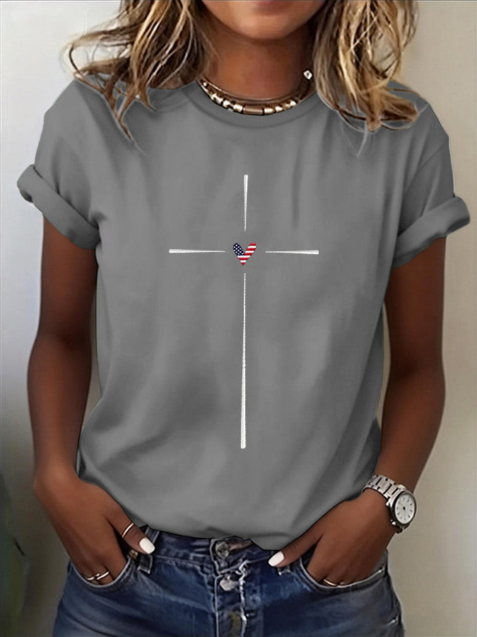 T-shirt décontracté « Foi patriotique » pour femme