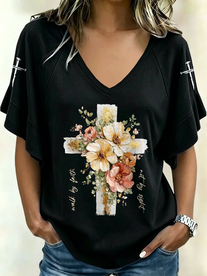 Women's Walk By Faith Not By Sight Print Casual T-shirt