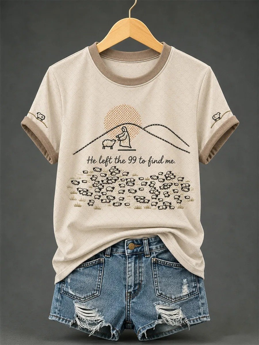 Women's Christian He Left The 99 To Find Me Print Casual Tee