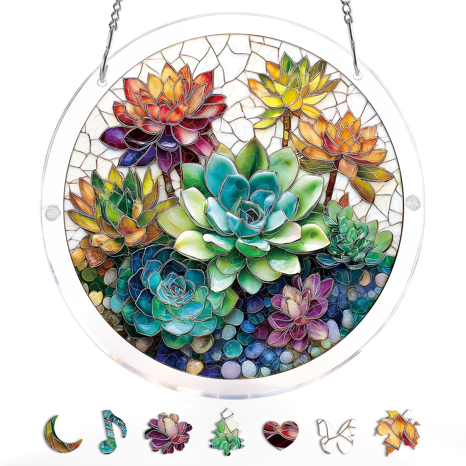 Verträumter Sukkulenten-Garten-Lichtfänger – Acryl-Fensterkunst
