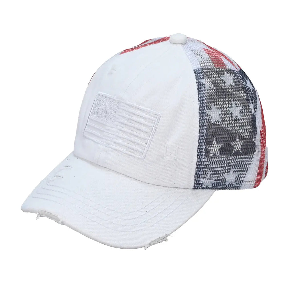 Casquette de baseball en coton drapeau américain avec dos croisé pour femme