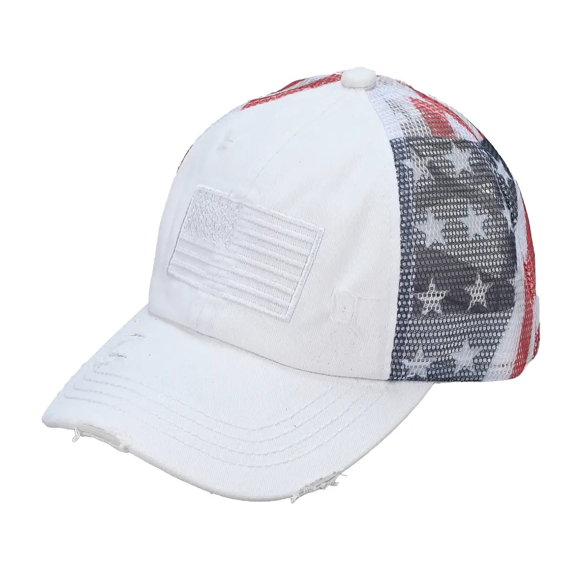 Casquette de baseball en coton drapeau américain avec dos croisé pour femme