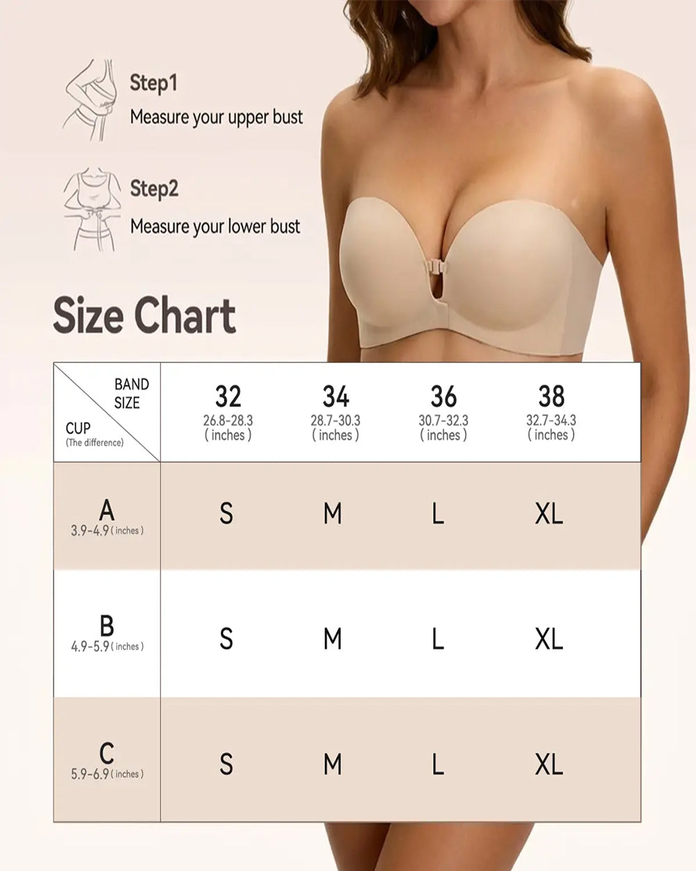 Women's Strapless Bra with Dual Front Buckle | Anti-Slip Wireless Full Support Bra