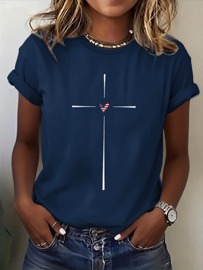 T-shirt décontracté « Foi patriotique » pour femme