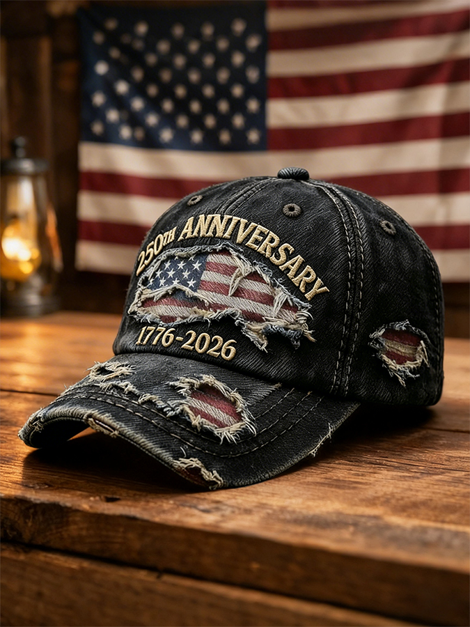 Casquette de baseball vintage en jean vieilli drapeau 250e anniversaire des États-Unis