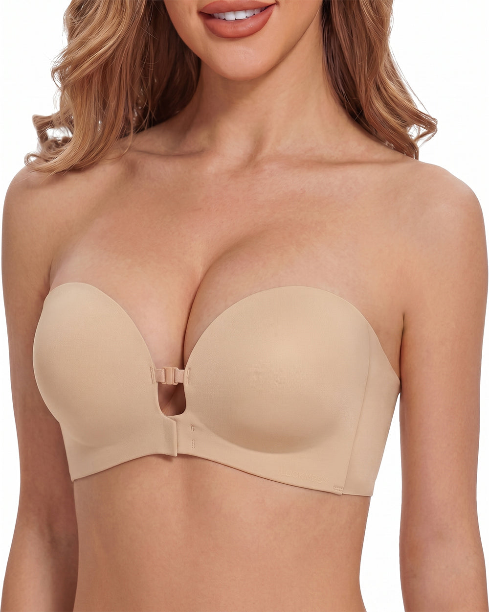 Women's Strapless Bra with Dual Front Buckle | Anti-Slip Wireless Full Support Bra