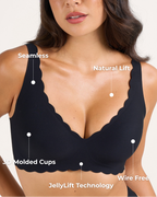 Scalloped Deep V Push-Up Seamless Wireless Jelly Bra