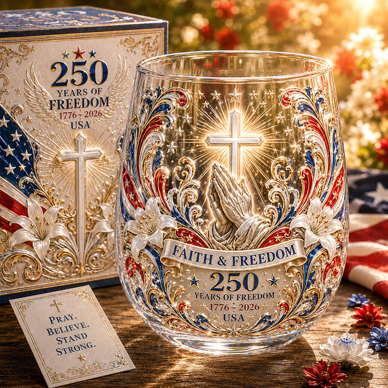 America 250 Faith & Freedom Christian Glass Cup Gift Set