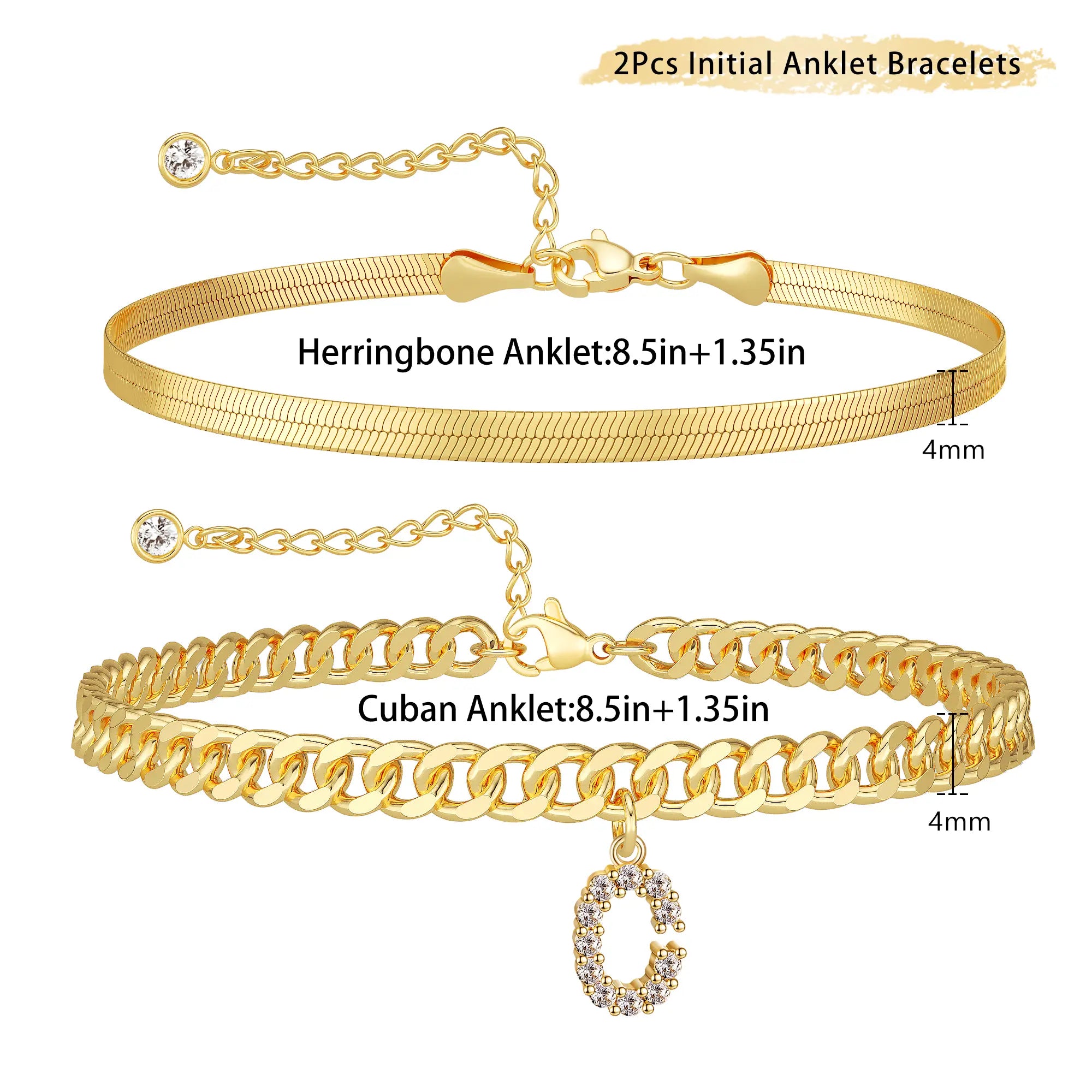 Damen-Gold-Fußkettchen-Set mit Buchstabenanhänger