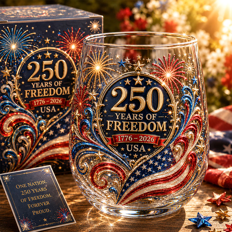 America 250 Fireworks Freedom Patriotic Glass Cup Gift Set
