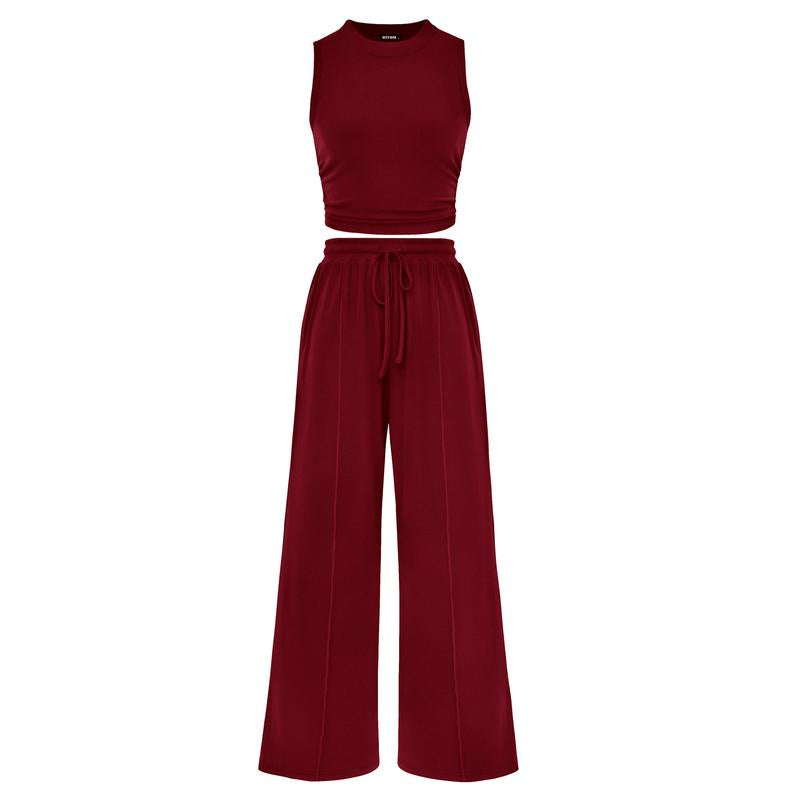 Ensemble crop top côtelé et pantalon large