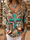 Damen-Oberteil mit ethnischem Western-Print