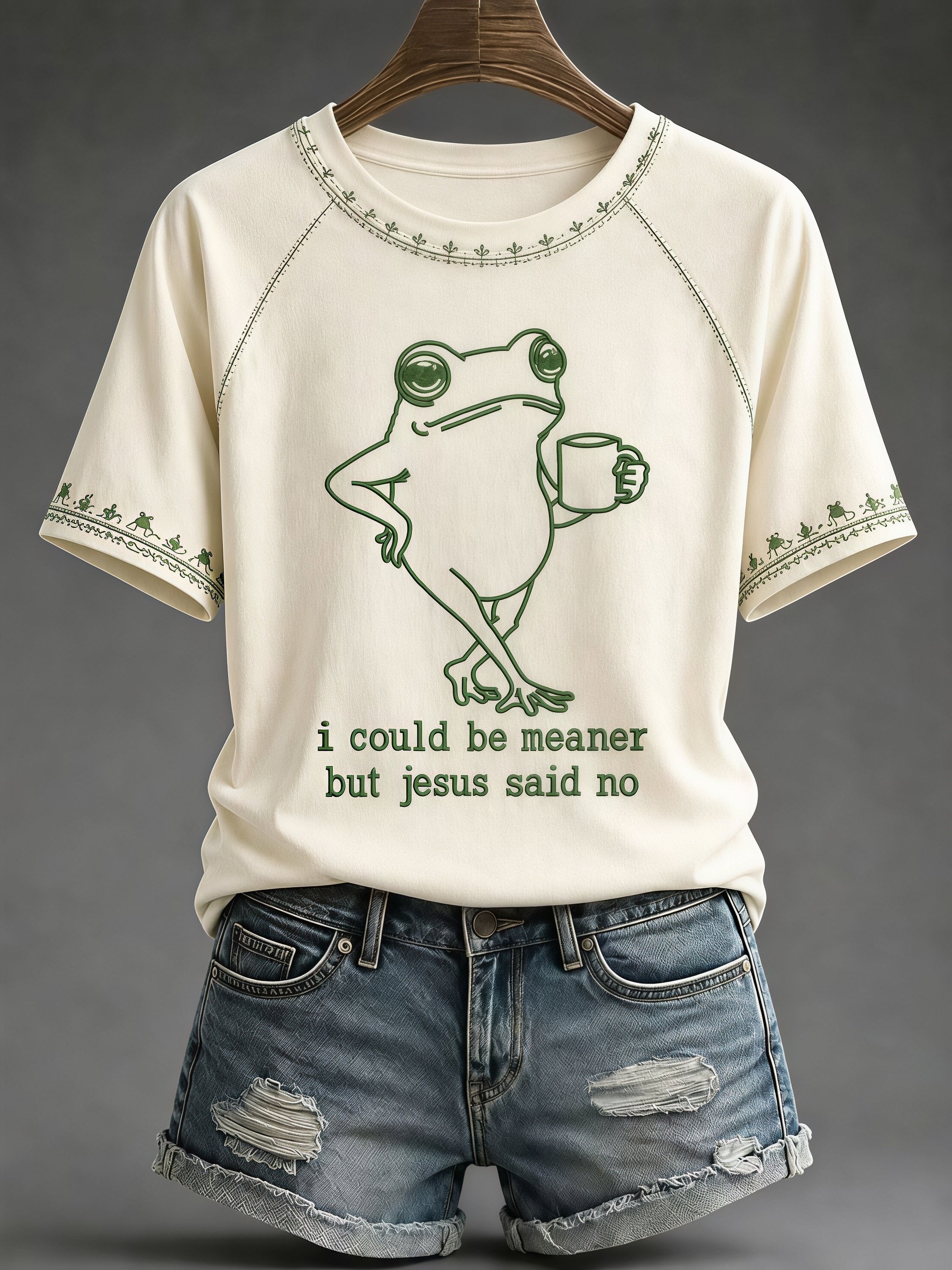 Women's Frog Coffee Funny Christian Faith Print Top
