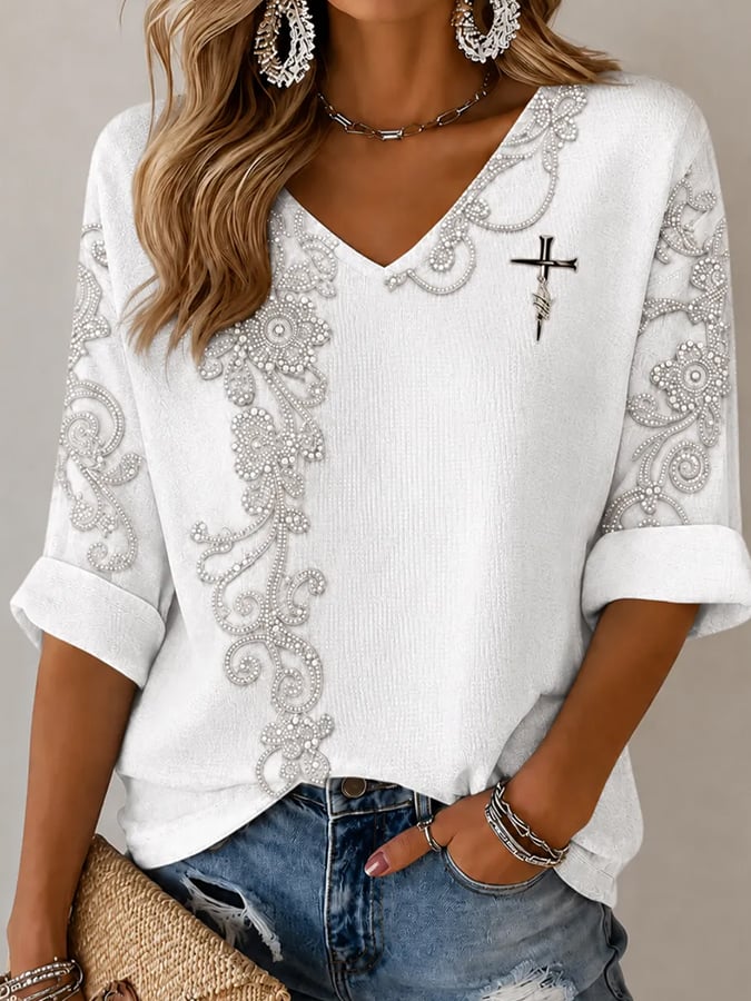 Women's  Retro Western-Style Faith Print T-shirt