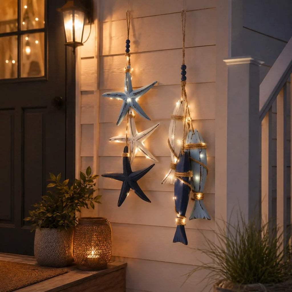 Coastal Wooden Hanging Ornament Lights