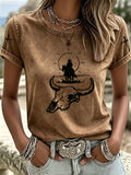 Damen T-Shirt mit Rundhalsausschnitt, lässig, im Western-Stil, mit amerikanischem Jesus-Motiv