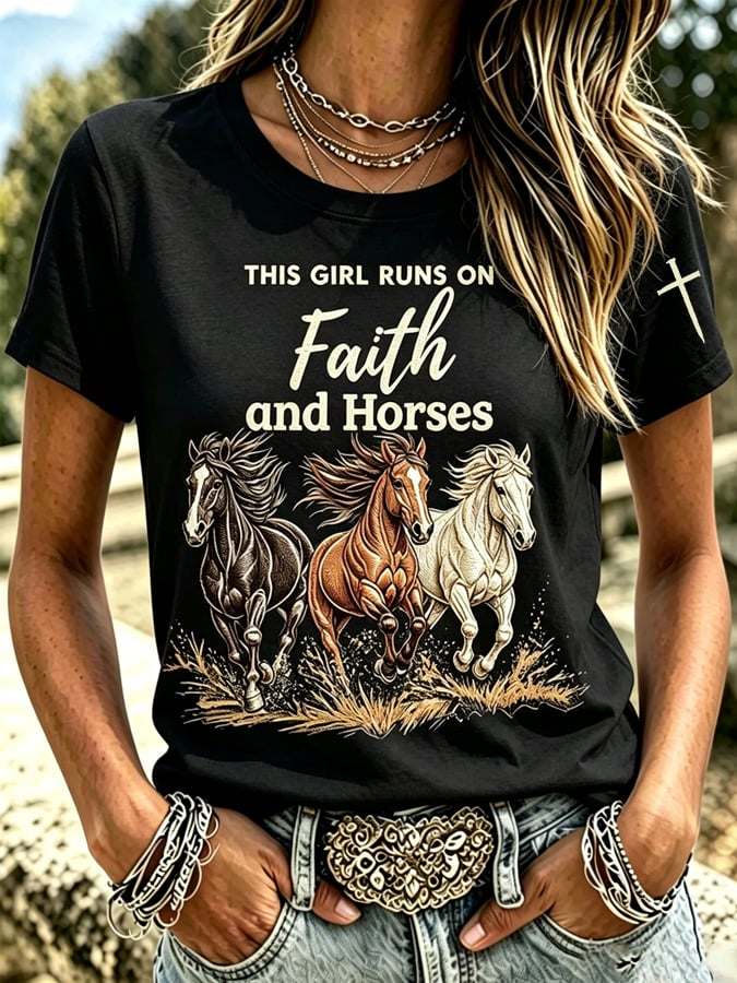 Women's Vintage Western Faith-Print T-Shirt