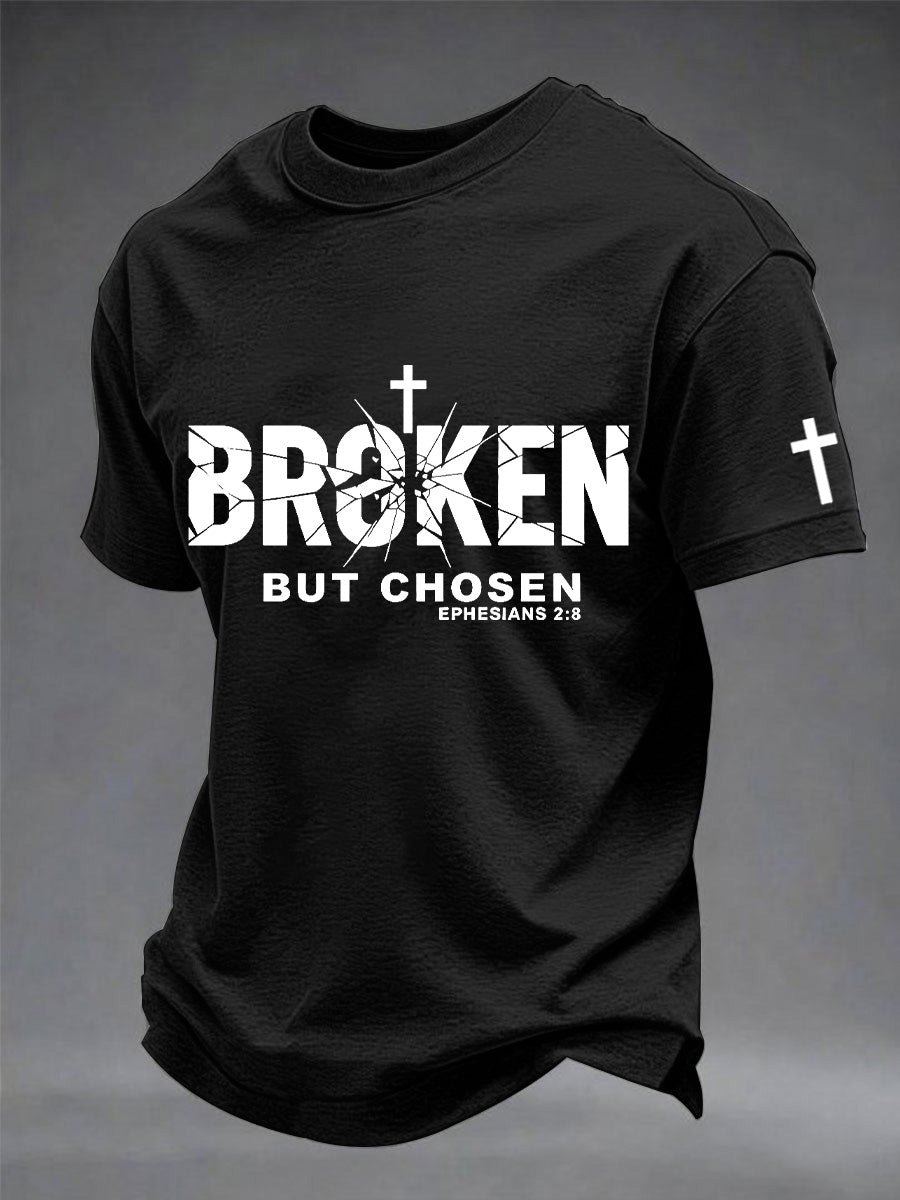 Men's Christian Cross Broken But Chosen Print Tee