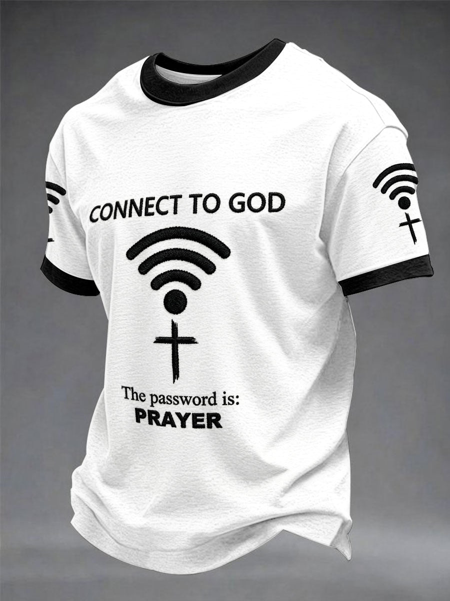 Men's "Connect To God,The Password IS Prayer" Print Casual T-Shirt
