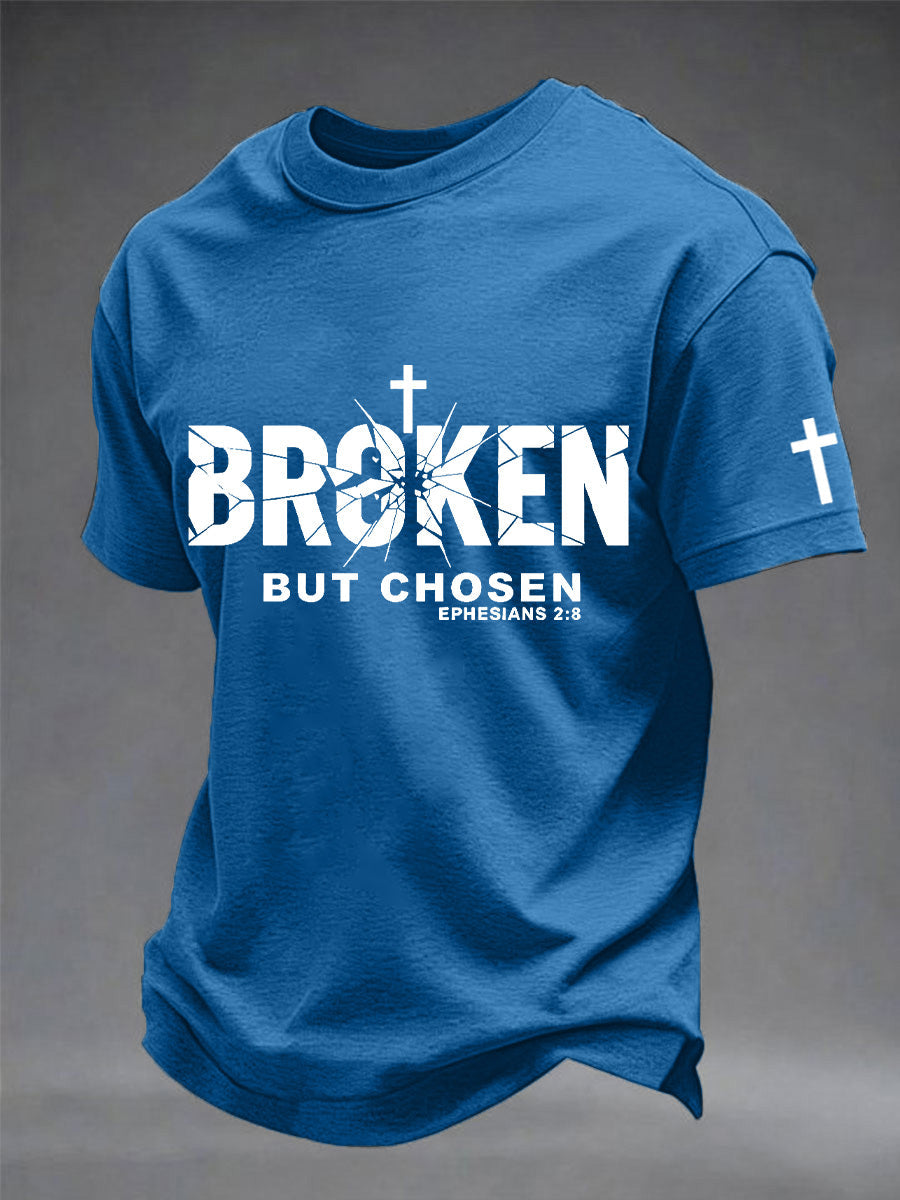 Men's Christian Cross Broken But Chosen Print Tee